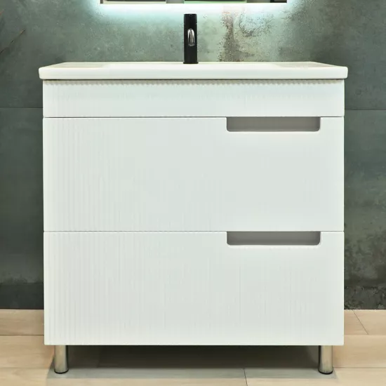 Dulap pentru lavoar Bayro Positano 80 cm, pardoseală, Alb Mat (119544)