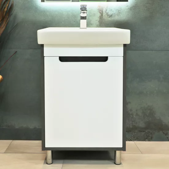 Шкаф для ванной Bayro Venus напольный с умывальником Sanovit Neon 450, Бетон чикаго тёмный (118354_108403)