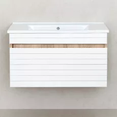 Шкаф для ванной Bayro Avanti подвесной с умывальником Sanovit Atria 850, Белый Мат (114694_7589)