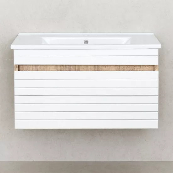 Шкаф для ванной Bayro Avanti подвесной с умывальником Sanovit Atria 850, Белый Мат (114694_7589)