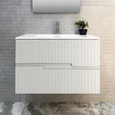 Шкаф для ванной Bayro Santos подвесной с умывальником Sanovit Allegro 800, Белый Мат (122330_100433)