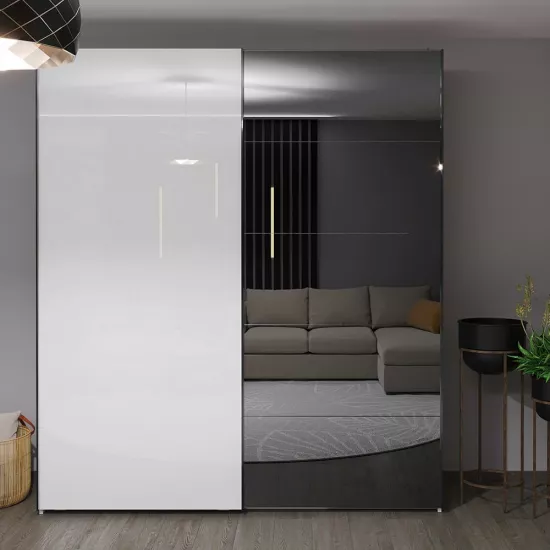 Dulap glisant Bayro Top Line Napoli, 200x230x56 cm, cu 1 oglindă, White Gloss