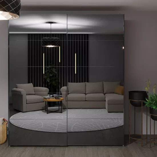 Dulap glisant Bayro Top Line Napoli, 230x230x56 cm cu 2 oglinzi, Gri Piatra (604806)