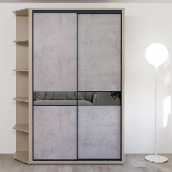 Шкаф-купе Bayro Murano, 140x230x60 cm, с полкой-пенал, Серый камень