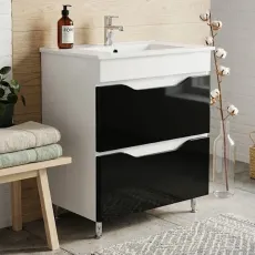 Dulap pentru baie Mashtab Print (Sava) 60 pardoseală cu 2 sertare, Alb/Negru (11647)