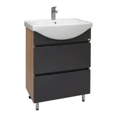 Dulap pentru lavoar Mashtab Sonata (Sava) 65 cm, pardoseală cu 2 sertare (fără mâner), Sonoma/Antracit (11795)