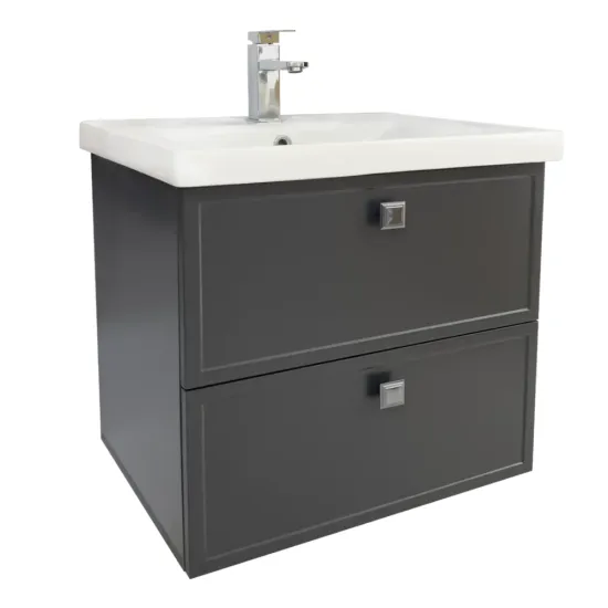 Шкаф под умывальник Mashtab Alicante (Sava) 60 cm, подвесной с 2 выдвижными ящиками, Антрацит мат (11867)