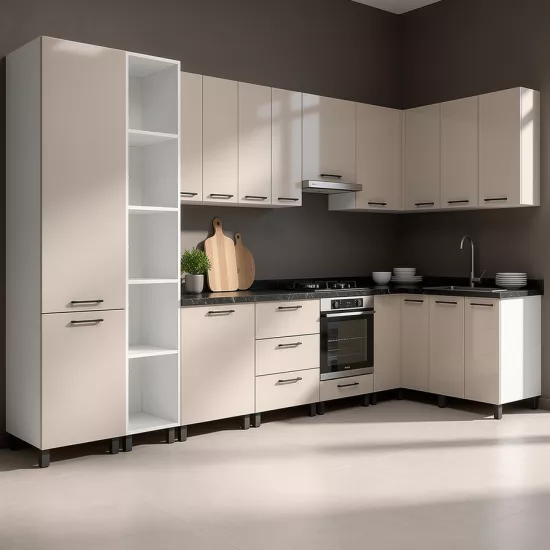 Bucatarie modulara Ambianta Bonita Uno, MDF, Alb/Cashmere