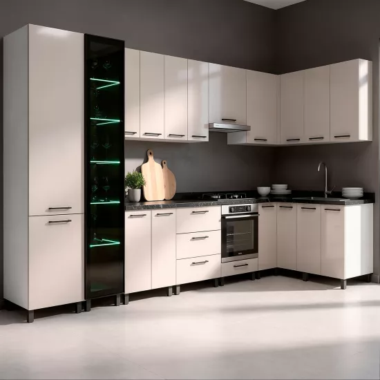 Модульная кухня Ambianta Bonita Uno, МДФ, Белый/Кашемир