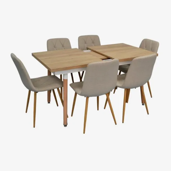 Set de mobilă Eva DT 433-4WO + 6 YTC-080Wo BJORN-24 (Light beige)