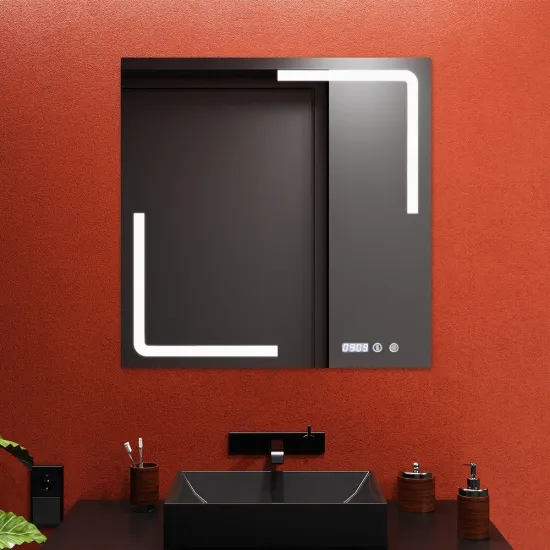 Oglindă pentru baie Bayro Edge 80x80 LED touch cu dezaburire, ceas si termometru (123797)