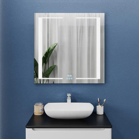 Oglindă pentru baie Bayro Sirius 80x80 LED 3C touch cu dezaburire, ceas și termometru (127077)