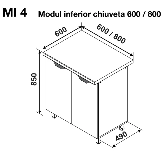 Modul inferior Ambianta Gloria MI4 800 chiuveta, MDF, Crem