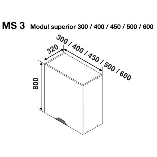 Modul superior Ambianta Gloria MS3 400 cu o usa, MDF, Mint