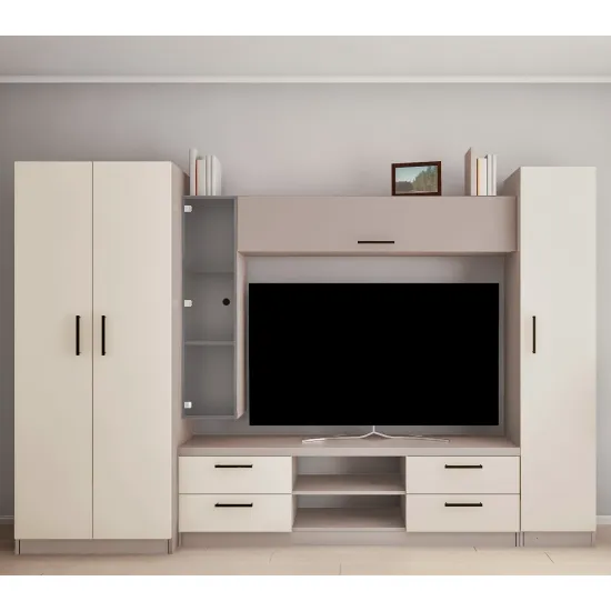 Living Bafimob Ele-Т cu sticla (ТV-1,5m) (300 cm), Toffi/Bej