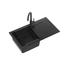 Set 4 în 1 chiuvetă de bucătărie Quadron JOHNNY 111 GraniteQ, 770x440 mm, Negru mat Kate