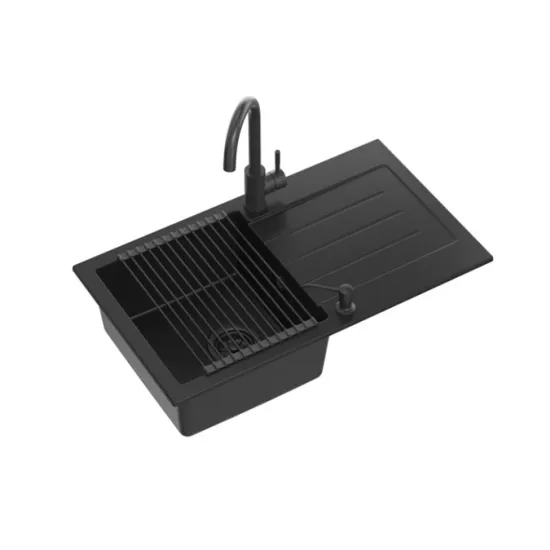 Набор 4в1 мойка кухонная Quadron JOHNNY 111 GraniteQ, 770x440 мм, Черный матовый Kate