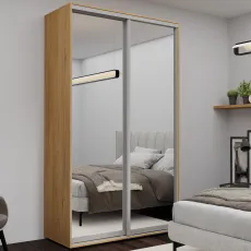 Dulap glisant Nex Home NX-1752, 140x220x60 cm, usi oglinda, Sonoma