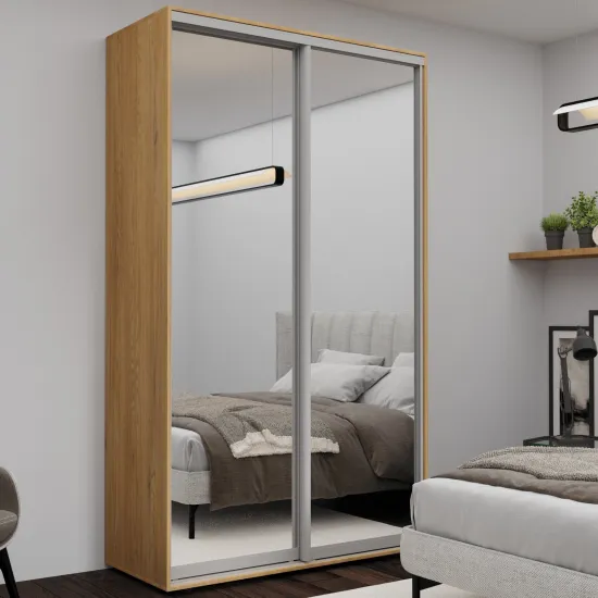 Dulap glisant Nex Home NX-1752, 140x220x60 cm, usi oglinda, Sonoma