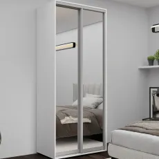 Dulap glisant Nex Home NX-1728, 100x220x60 cm, usi oglinda, Alb