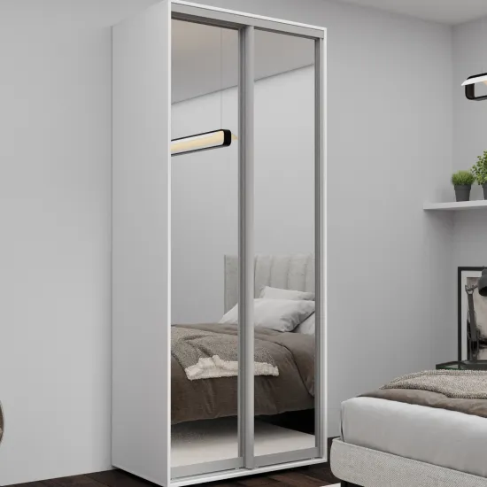 Dulap glisant Nex Home NX-1728, 100x220x60 cm, usi oglinda, Alb