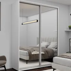 Dulap glisant Nex Home NX-1766, 180x220x60 cm, usi oglinda, Alb