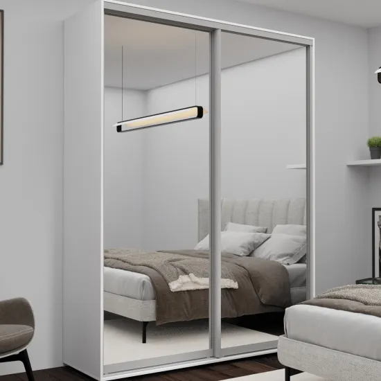 Dulap glisant Nex Home NX-1766, 180x220x60 cm, usi oglinda, Alb
