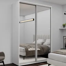 Dulap glisant Nex Home NX-1732, 160x240x60 cm, usi oglinda, Alb