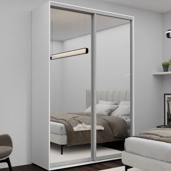 Dulap glisant Nex Home NX-1732, 160x240x60 cm, usi oglinda, Alb