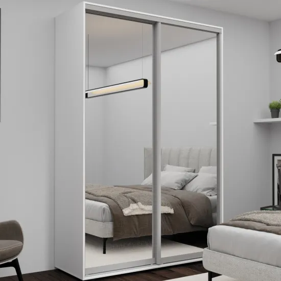 Dulap glisant Nex Home NX-1734, 160x220x60 cm, usi oglinda, Alb