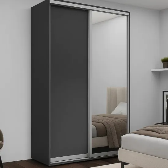 Dulap-cupeu Nex Home NX-1746, 200x220x60 cm, 1 PAL + 1 oglindă, Antracit