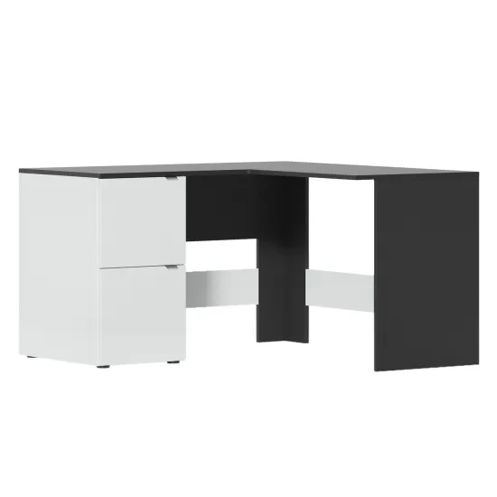 Masa de birou Fabrik Home Mateo colțar, 130x130 cm, Frasin negru/Frasin alb