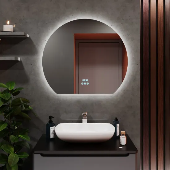 Oglindă pentru baie Bayro Aura 100x87,5 LED 3C touch cu dezaburire, ceas și termometru (127072)