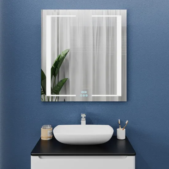 Oglindă pentru baie Bayro Sirius 70x80 LED 3C touch cu dezaburire, ceas și termometru (126634)