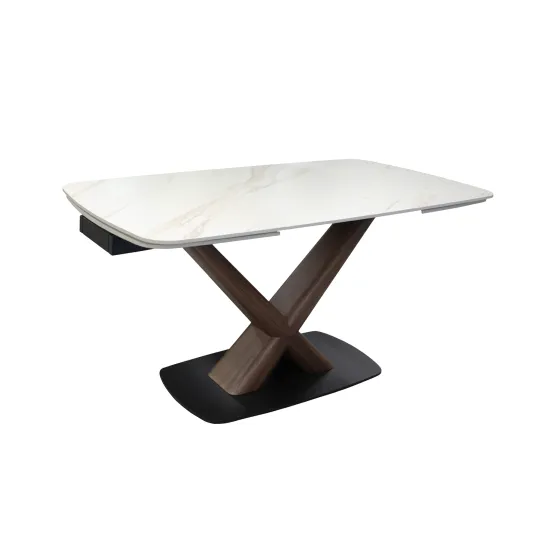 Стол обеденный Decoprim Eloria, 160x90 см, Matte Golden Calacatta/Natural Walnut Veneer