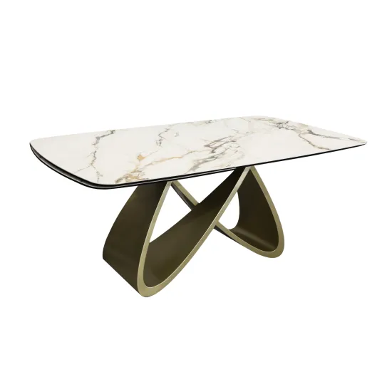 Masă pentru bucătărie Decoprim Rino, 180x100 cm extensibilă, White (KL-188)/Golden Legs