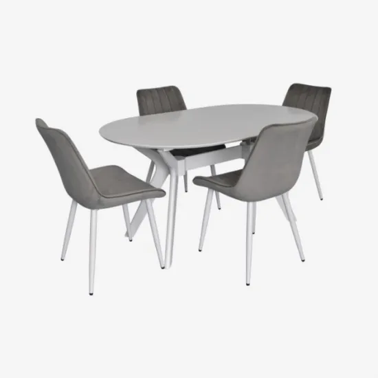 Set de sufragerie Eva Raffles Oval White + 4 YTC 055WH BLU13 Light grey