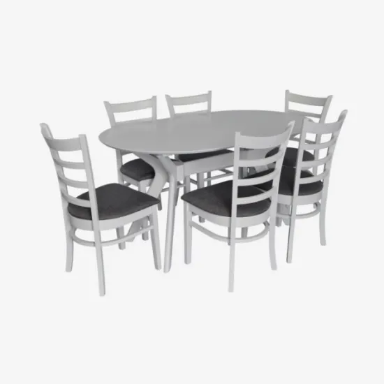 Set de sufragerie Eva Raffles Oval White + 6 COCO White/NV-10WP Grey