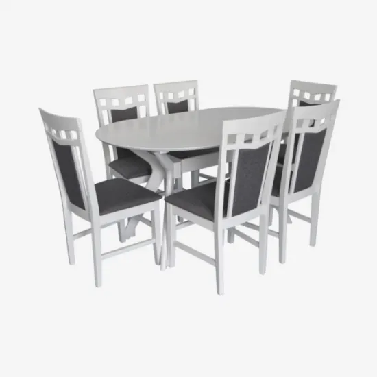 Set de sufragerie Eva Raffles Oval White + 6 Deepa R White/NV-10WP Grey