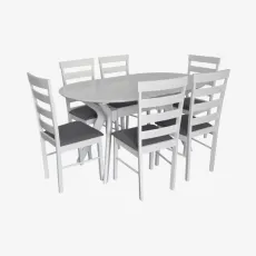 Set de sufragerie Eva Raffles Oval White + 6 GLORIA White/NV-10WP Grey