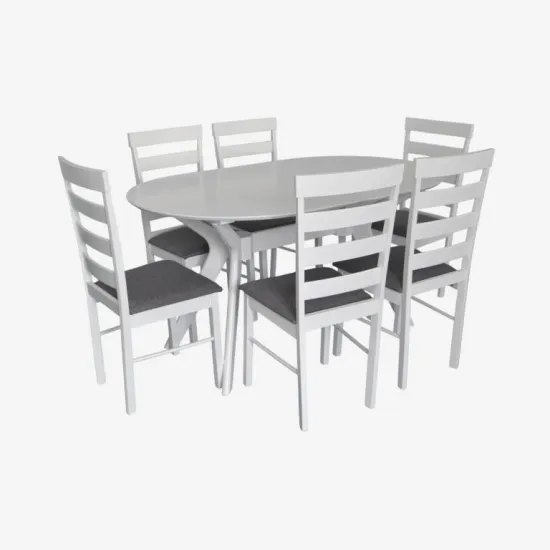 Set de sufragerie Eva Raffles Oval White + 6 GLORIA White/NV-10WP Grey