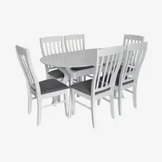 Set de sufragerie Eva Raffles Oval White + 6 Wenyi White/NV-10WP Grey
