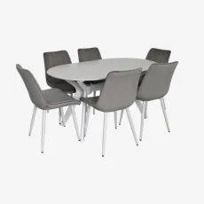 Set de sufragerie Eva Raffles Oval White + 6 YTC 055WH BLU13 Light grey