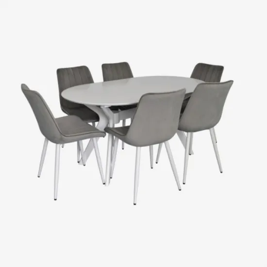 Set de sufragerie Eva Raffles Oval White + 6 YTC 055WH BLU13 Light grey