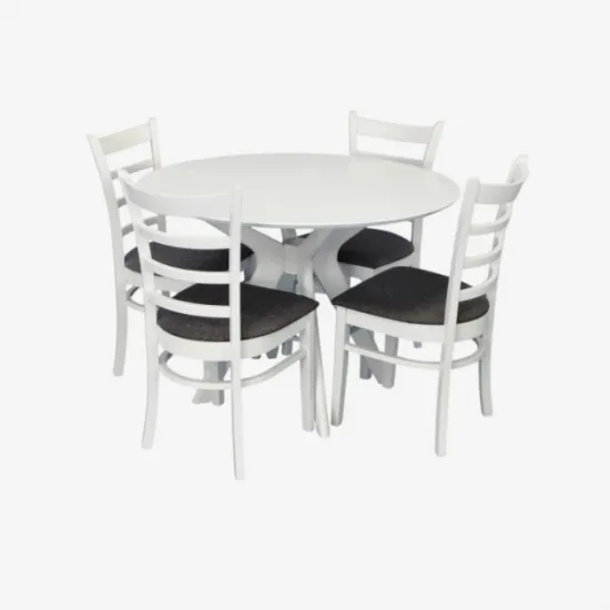 Обеденный набор Eva Raffles Round White + 4 COCO White/NV-10WP Grey