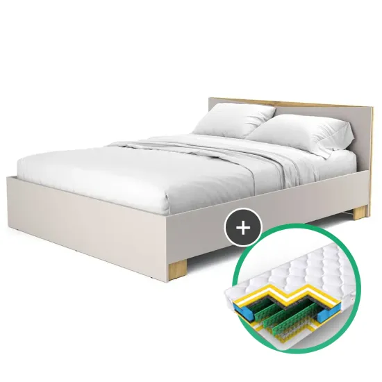 Set pat Yasen Leo 1.6m Casmir/Stejar Artizan + saltea Saltconfort Classic 160x200