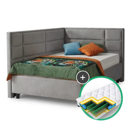 Set pat Ambianta Amigo 1.2m Gri cu tablie laterala + saltea Saltconfort Classic 120x200