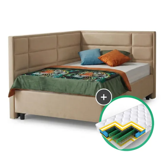 Set pat Ambianta Amigo 1.2 m Beige cu tablie laterala + saltea Saltconfort Classic 120x200