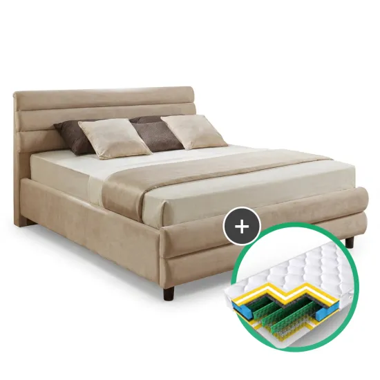 Set pat Ambianta Kosmo 1.4m Beige + saltea Saltconfort Classic 140x200
