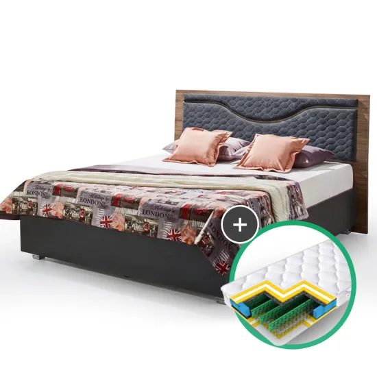 Set pat Ambianta Happy 1.6m Walnut + saltea Saltconfort Classic 160x200